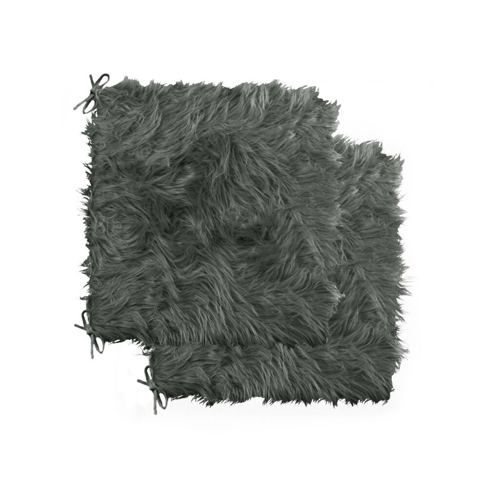 Luxe Home Decor Laredo Faux Sheepskin Chair Pad | 2-Piece | Grey | 17"x17"